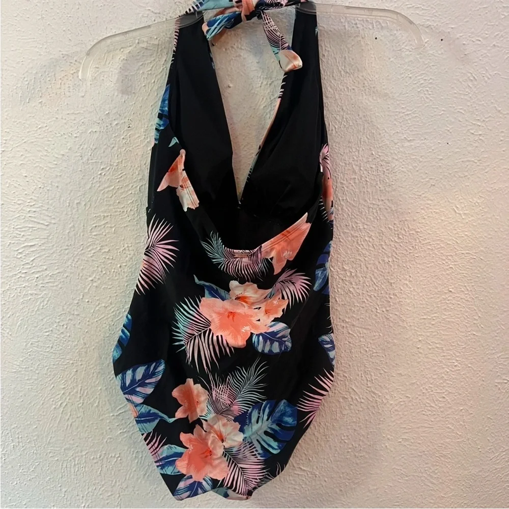 DKNY black tropical print halter tie swimsuit - Picture 5 of 6